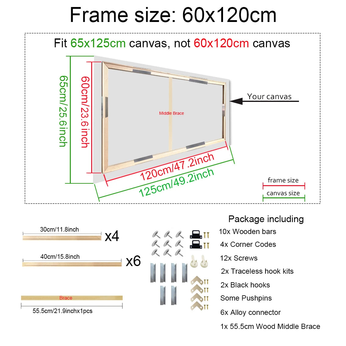 40x60 50x70 60x90 60x120 DIY Wood Frame Kit for Canvas Oil Painting Frame Bars Wood Frame for Diamond Painting Wall Art Frame