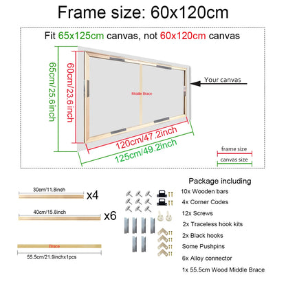 40x60 50x70 60x90 60x120 DIY Wood Frame Kit for Canvas Oil Painting Frame Bars Wood Frame for Diamond Painting Wall Art Frame