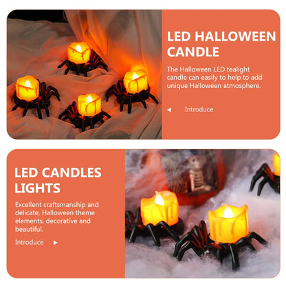 6 Pcs Electric Candles Flickering Halloween Flameless Spider Candlestick Lamp Amber Decorations Indoor Lights LED