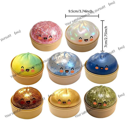 Premium Squishy Steamed Bun Dumpling Toy Slow Rising Glitter Stress Relief Ball Soft Stretchy Fidget Desk Toy Home Office Decor