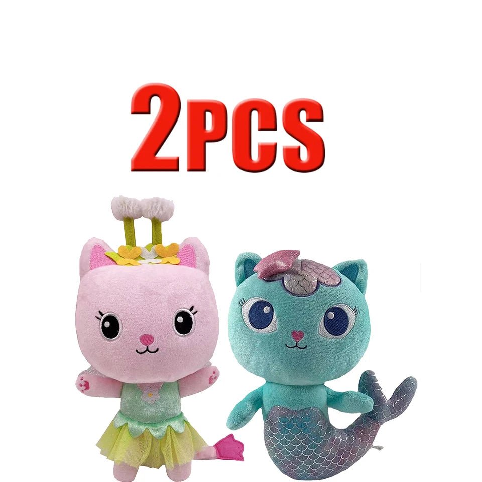 ##8-Piece Gabby Doll House Plush Toy Set 25cm Mermaid Cat Stuffed Animal Cartoon Doll Children's Christmas Gift