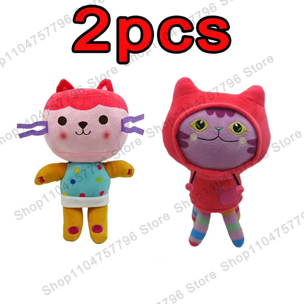 8pcs New Gabbys doll house Plush keychain Toy Mercat Cartoon Stuffed Animals Smiling Cat Car Cat Hug Gaby Girl Birthday Gift