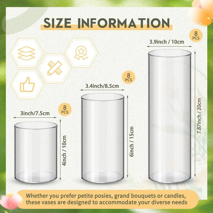 24 Pcs Plastic Cylinder Vases Tall Plastic Flower Vases for Centerpieces Hurricane Candle Holder for Home Wedding Office Party F