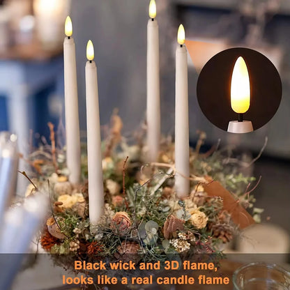 LED Flameless Taper Candles Flickering with 10-Key Remote 11" Battery Operated Ivory Candlesticks Christmas Home Wedding Decor