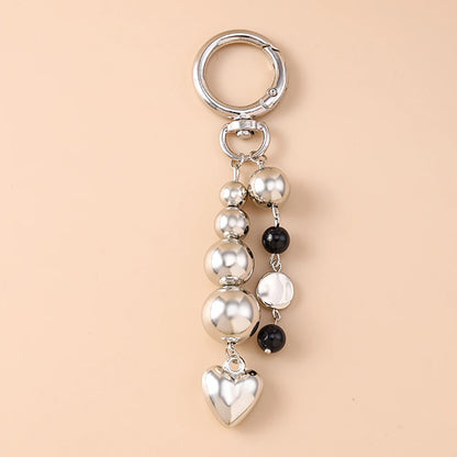 Cute Bowknot Love Heart Keychain Crystal Pearl Key Ring Pendants for Women Girls Handbag Decor DIY Handmade Key Chain Gifts