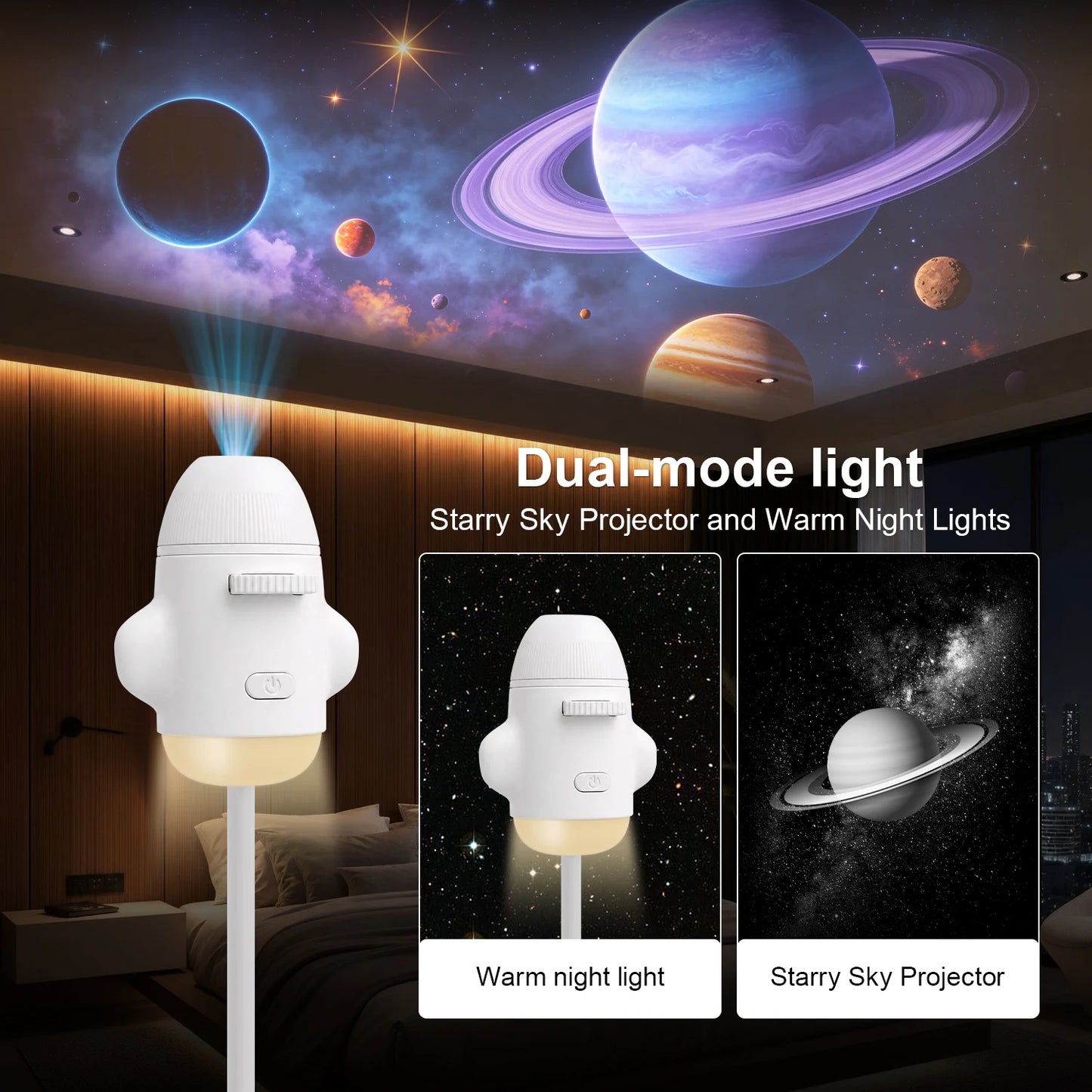 2-in-1 Rocket Galaxy Projection Light Adjustable Focus Ambient Star Projector Lights Car Projection Lamp Space Moon Night Light