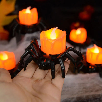 5PCS Halloween Decorations LED Candle Light Plastic Spider Pumpkin Lamp for Home Bar Haunted House Halloween Party Decor
