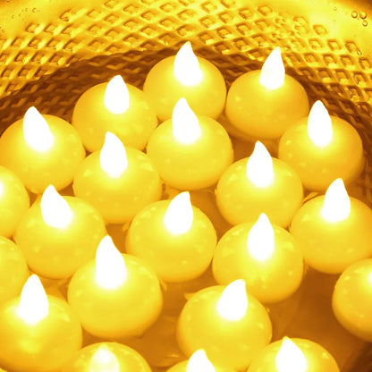 12Pcs Flickering Flameless LED Candles Light Lamp Waterproof Floating On Water LED Tea Light Battery Operated For Pool Bathtub