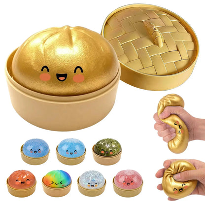Glitter Dumpling Squishy, New Mystery Glitter Dumpling Squishies Box, Jumbo Squishy Toy with Steamer Box,