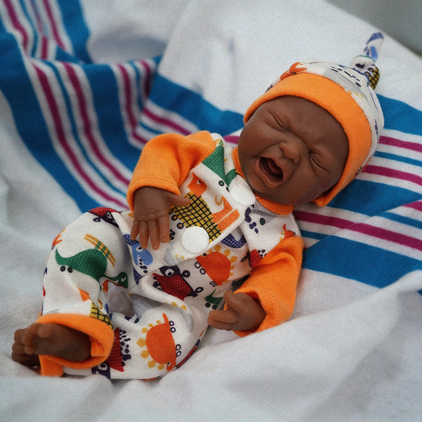 7-Inch Mini Sleeping Boy African Silicone Baby Doll Lifelike Soft Realistic with Feeding Accessories Collectible Doll