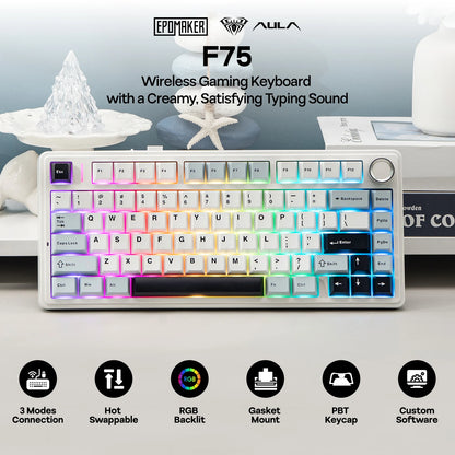 EPOMAKER X AULA F75 75% ANSI Hot-Swap Gasket Bluetooth 5.0/2.4G Wireless/Wired Mechanical Keyboard PBT Keycaps for Mac/Win