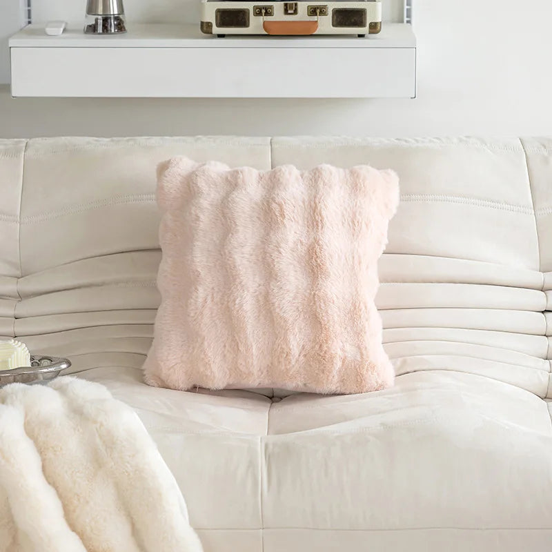 Imitation Rabbit Fur Bubble Velvet Pillow Solid Color Plush Living Room Sofa Cushion Study Bedroom Model Room Decorative Pillow