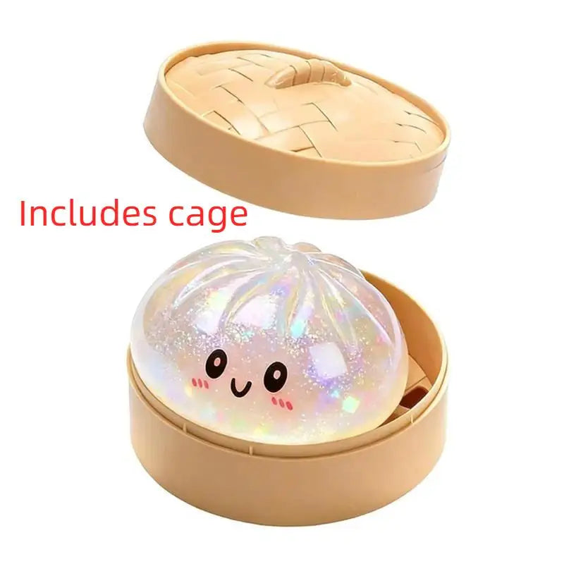 ^1Pcs Glitter Dumpling Squishy With Box Dumplings Sensory Squeeze Toy Simulated Food Decompression Toys For Stress Relief