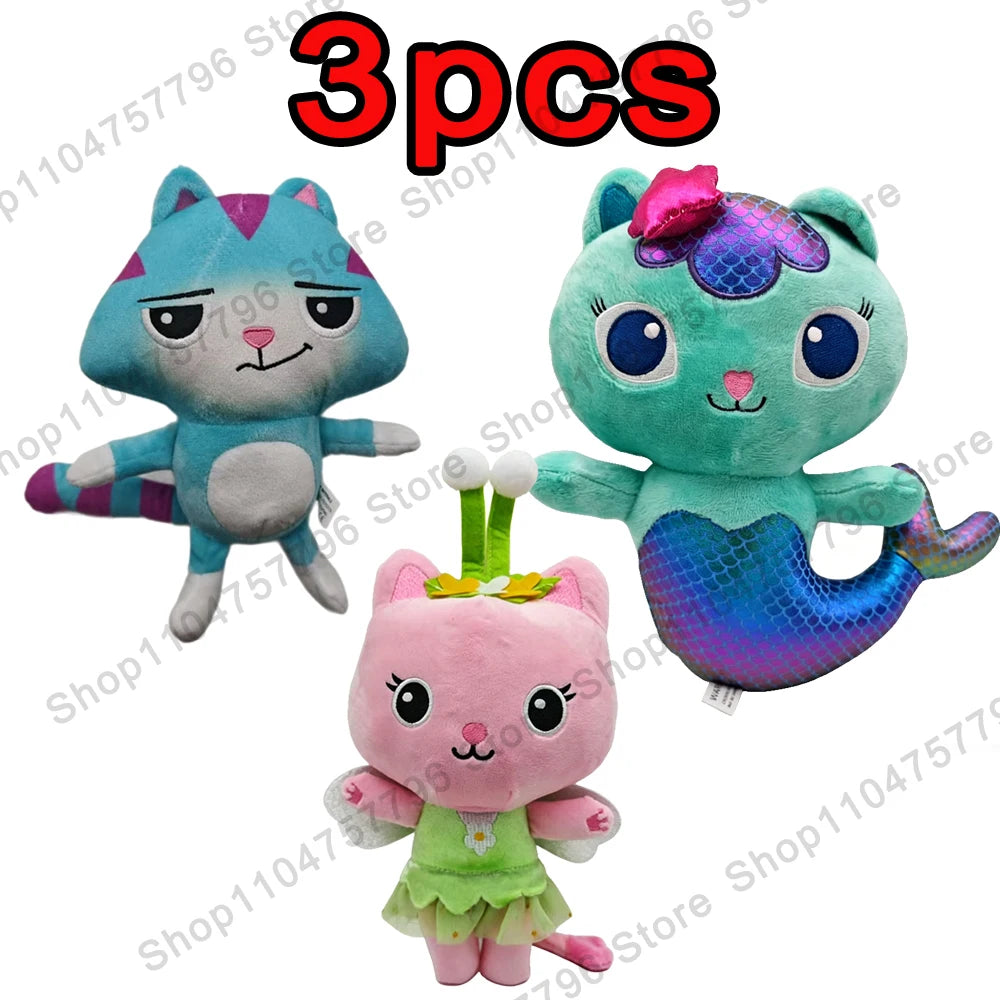 8pcs New Gabbys doll house Plush keychain Toy Mercat Cartoon Stuffed Animals Smiling Cat Car Cat Hug Gaby Girl Birthday Gift