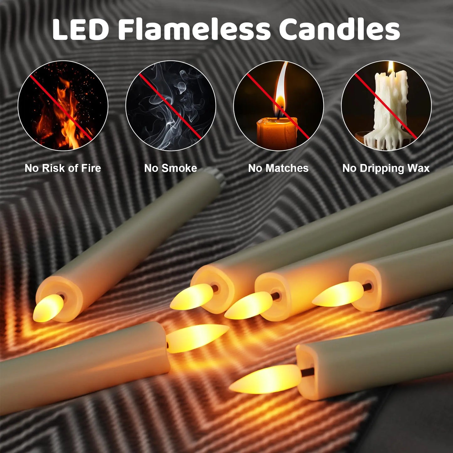 12-120pcs LED Flameless Taper Candle 3D Flickering Candlesticks with Remote Battery Operated Candles for Wedding Halloween Decor