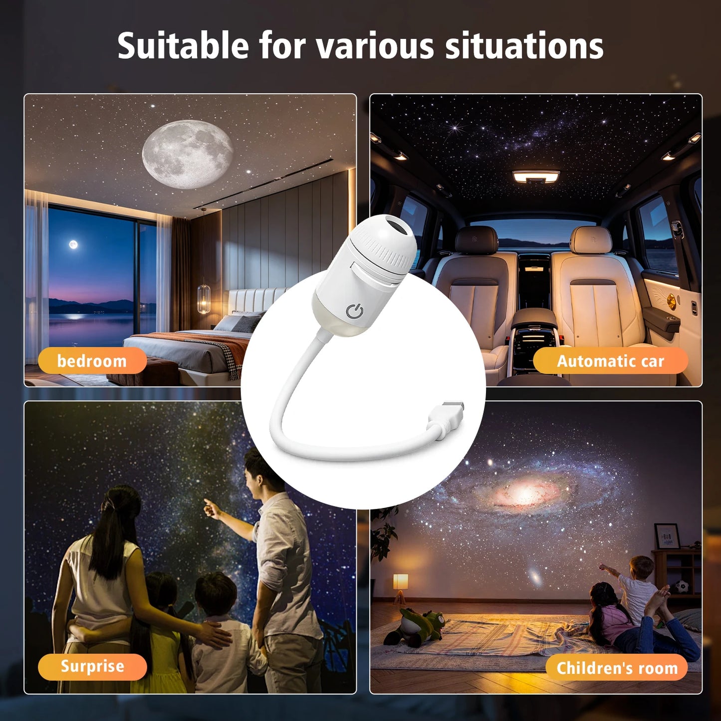 2 in 1 USB Ambient Projection Light Adjustable Focus Car Interior Light Home Room Starry Star Romantic Saturn Galaxy Night Light