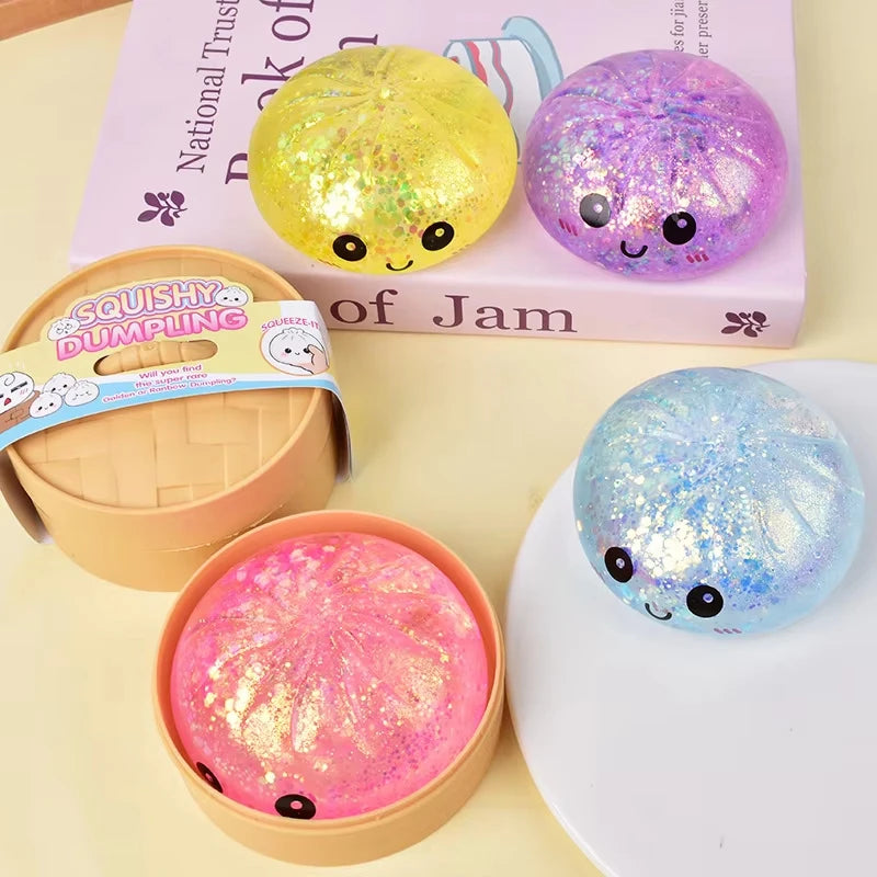 Hot Pink Glitter Dumpling Squishy Toys Colorful Simulation Birthday Gift Stress Relief Ball Bun Steamer Squeeze Suprise Gift