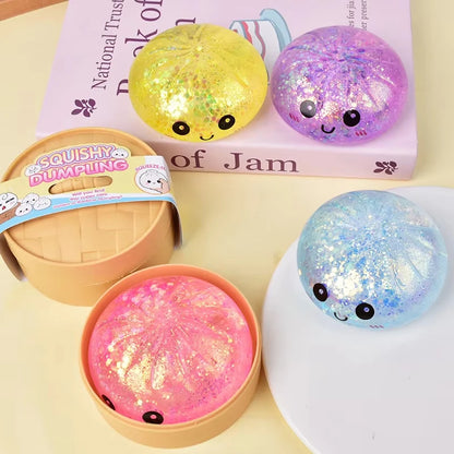 Hot Pink Glitter Dumpling Squishy Toys Colorful Simulation Birthday Gift Stress Relief Ball Bun Steamer Squeeze Suprise Gift