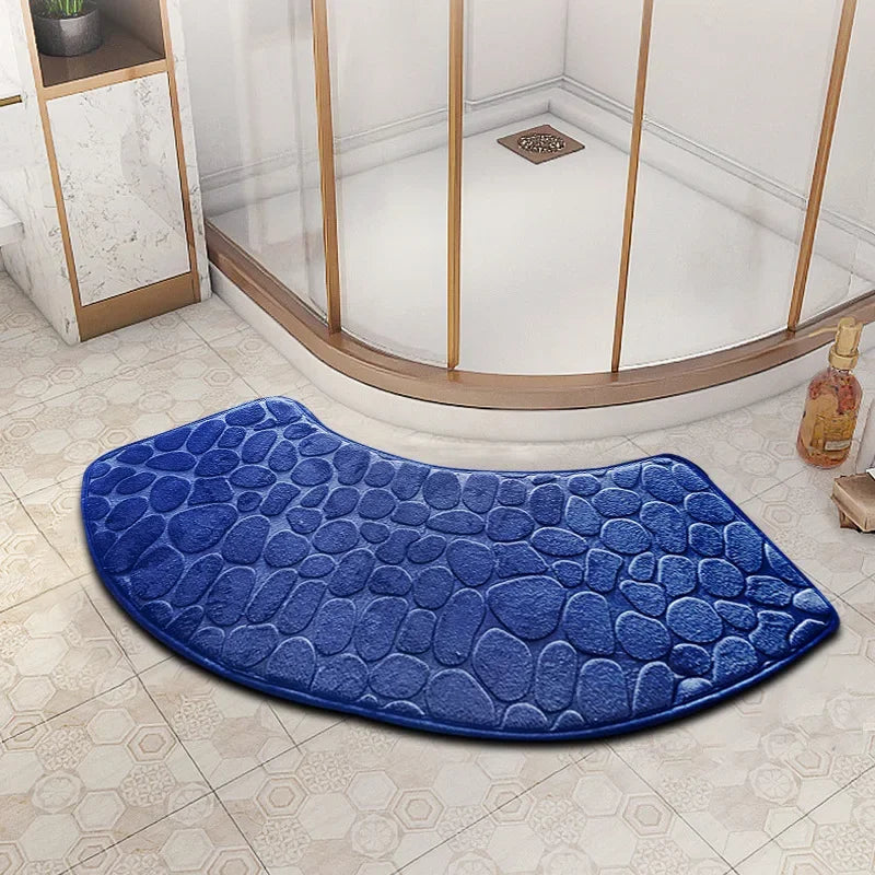 Curved Bathroom Mat — Non-Slip Pebble Texture