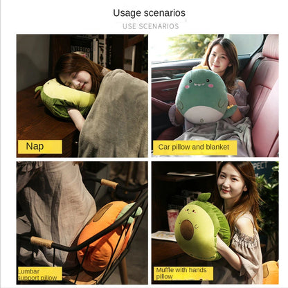 3 In1 Stuffed Hand Warmer Bag Cartoon Animal Pillow Blanket Cute Cushion Blanket Home Car Travel Pillow for Children Girl Gift