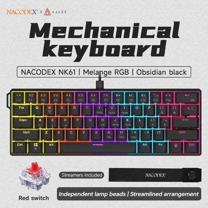 AJAZZ NK61 Wired Mechanical Keyboard 61 Keys 60% Compact  Hot Swappable Red Switch RGB Backlit Portable for Gaming Laptop Gamer