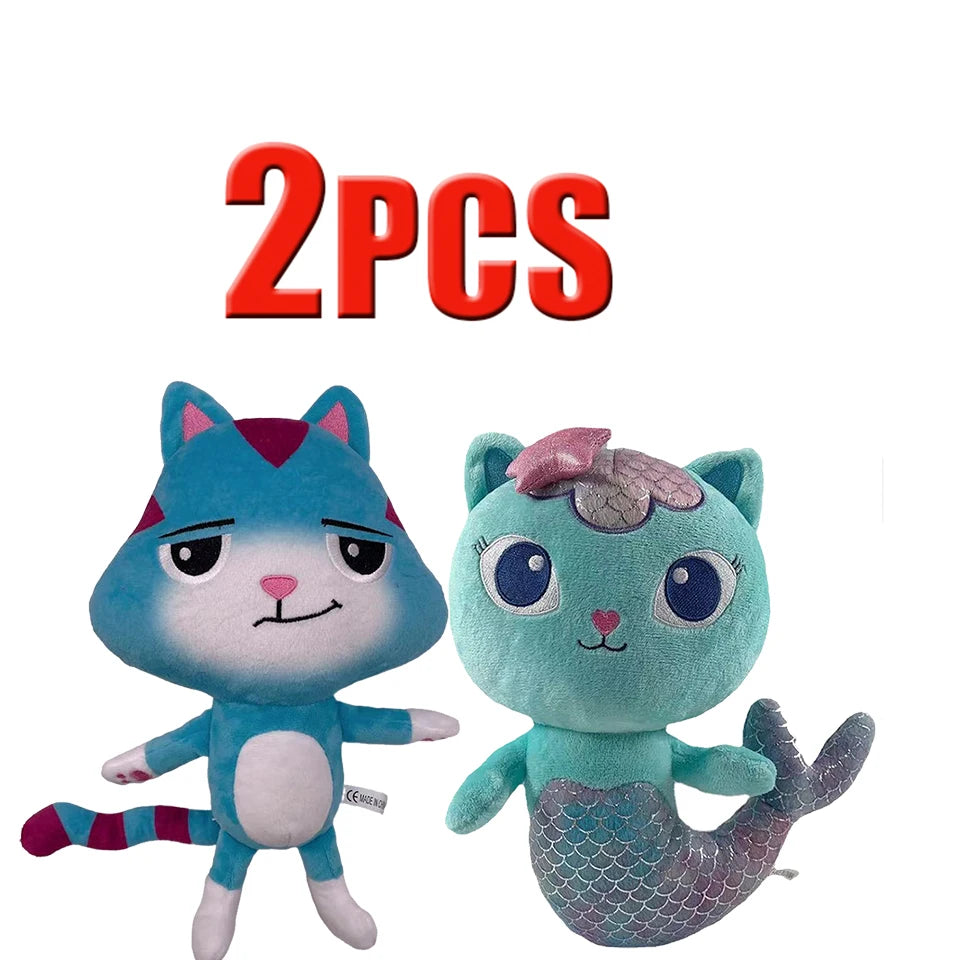 ##8-Piece Gabby Doll House Plush Toy Set 25cm Mermaid Cat Stuffed Animal Cartoon Doll Children's Christmas Gift