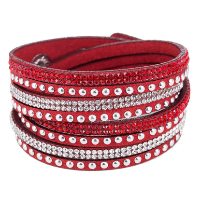 Women Faux Leather Bracelet Shiny Hot Fix Rhinestone Inlaid DIY Multilayer Bracelet For Men And Women Gift