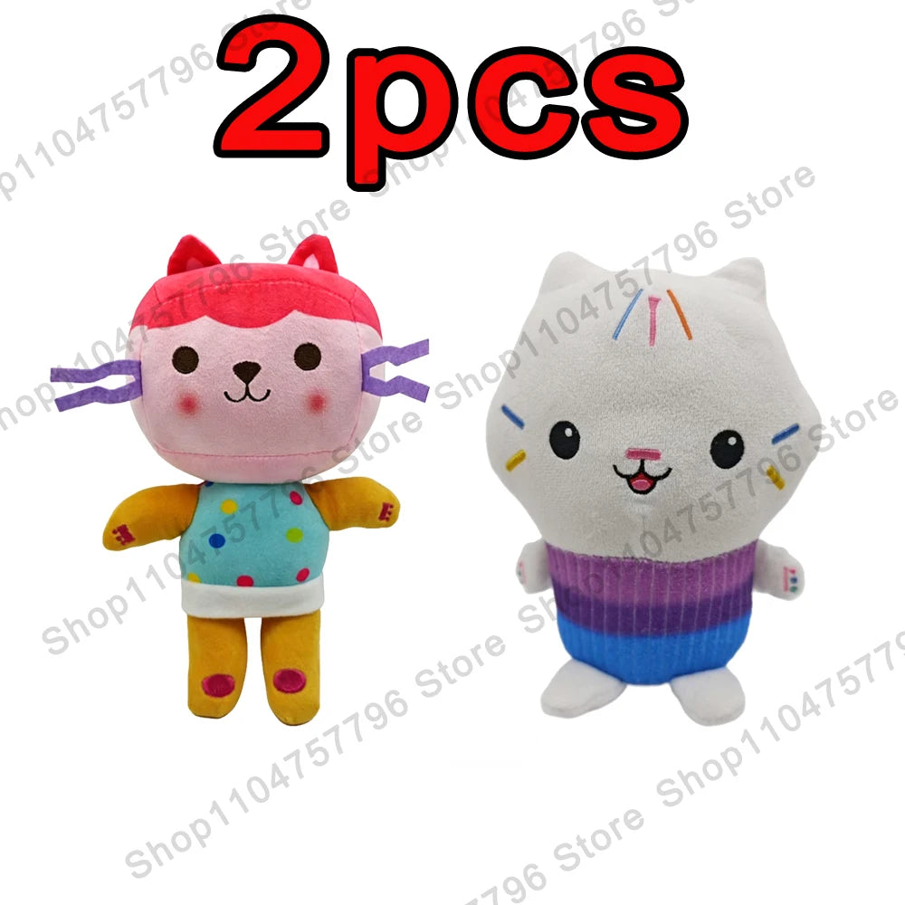 8pcs New Gabbys doll house Plush keychain Toy Mercat Cartoon Stuffed Animals Smiling Cat Car Cat Hug Gaby Girl Birthday Gift