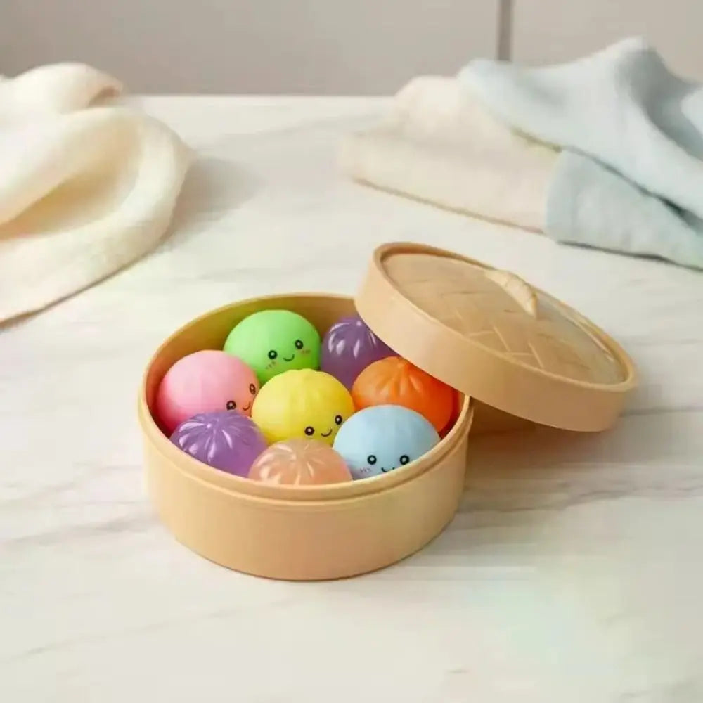 Prank Toy Soft Cute Dumplings Squishy With Steamer Squeezable Squishy Crystal Bun Pinch Food Shape Fidget Sensory Toy Kids Toy