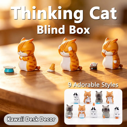 Thinking Cat Blind Box Cute Angry Orange Cat Mini Figures Kawaii Desk Decor Car Ornament Mystery Box Gift for Girls Birthday ﻿