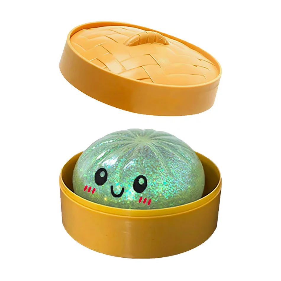 NEW Realistic Giant Dumpling Squishes Squeeze Toy with Steamer Soft TPR Dough Ball Decompression Fidget Toy Funny Creative Gift