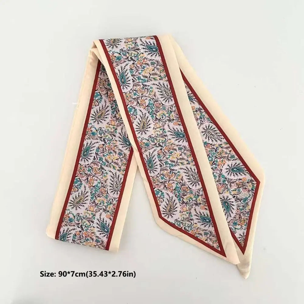 Fashion Luxury Floral Silk Scarf Flower Pattern Retro Hair Band Long Versatile Silk Scarves