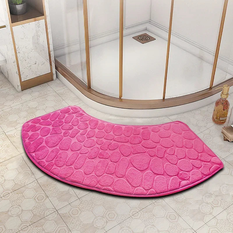 Curved Bathroom Mat — Non-Slip Pebble Texture