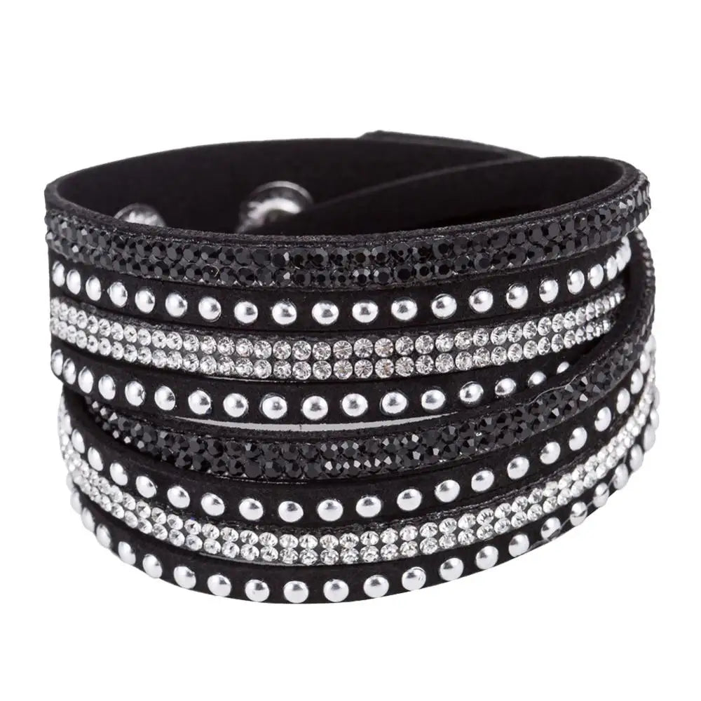 Women Faux Leather Bracelet Shiny Hot Fix Rhinestone Inlaid DIY Multilayer Bracelet For Men And Women Gift