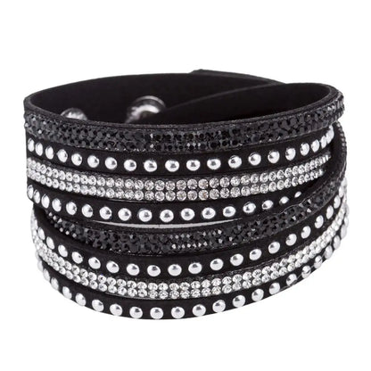 Women Faux Leather Bracelet Shiny Hot Fix Rhinestone Inlaid DIY Multilayer Bracelet For Men And Women Gift