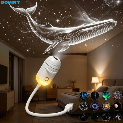 2 in 1 USB Ambient Projection Light Adjustable Focus Car Interior Light Home Room Starry Star Romantic Saturn Galaxy Night Light