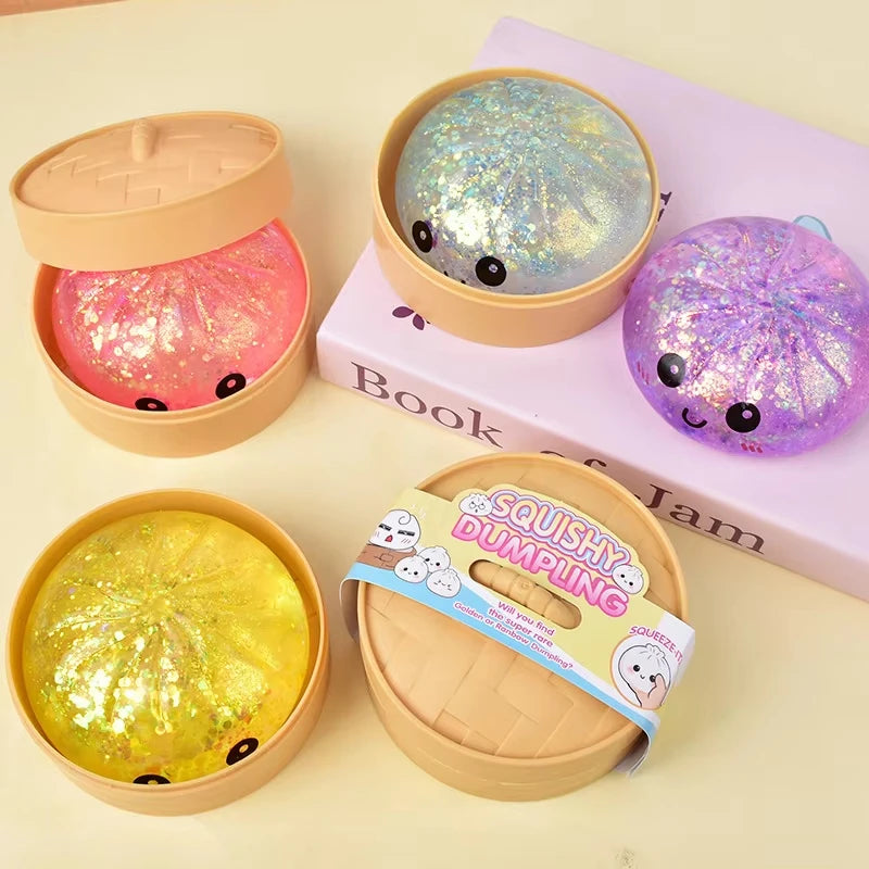 Hot Pink Glitter Dumpling Squishy Toys Colorful Simulation Birthday Gift Stress Relief Ball Bun Steamer Squeeze Suprise Gift