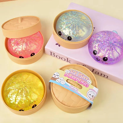 Hot Pink Glitter Dumpling Squishy Toys Colorful Simulation Birthday Gift Stress Relief Ball Bun Steamer Squeeze Suprise Gift