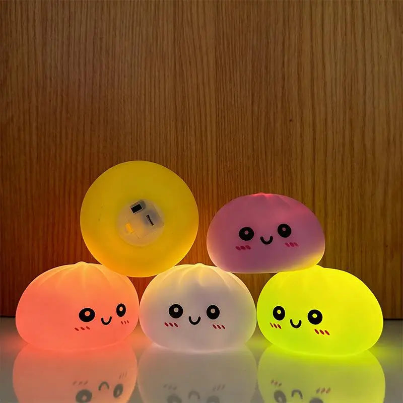 Creative Squishy Dumpling LED Night Light Pressable Stress Relief Toy Cute Decor Lamp for Birthday Party Baby Shower
