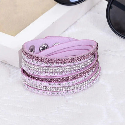 Women Faux Leather Bracelet Shiny Hot Fix Rhinestone Inlaid DIY Multilayer Bracelet For Men And Women Gift