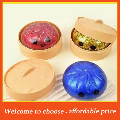^1Pcs Glitter Dumpling Squishy With Box Dumplings Sensory Squeeze Toy Simulated Food Decompression Toys For Stress Relief