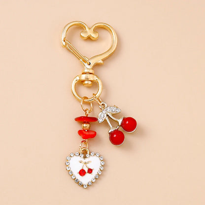 Cute Bowknot Love Heart Keychain Crystal Pearl Key Ring Pendants for Women Girls Handbag Decor DIY Handmade Key Chain Gifts