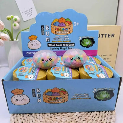 Rainbow Bead Dumpling Squishy Realistic Bun Colorful Squishy Dumpling with Steamer Pinch Sensory Fidget Ball Children Gifts