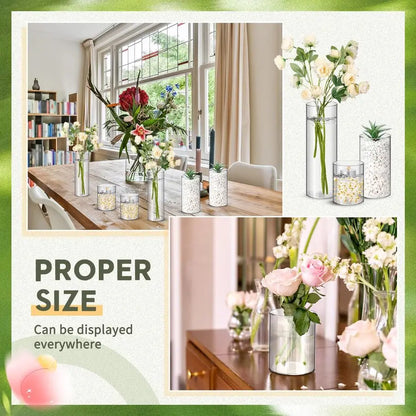 24 Pcs Plastic Cylinder Vases Tall Plastic Flower Vases for Centerpieces Hurricane Candle Holder for Home Wedding Office Party F