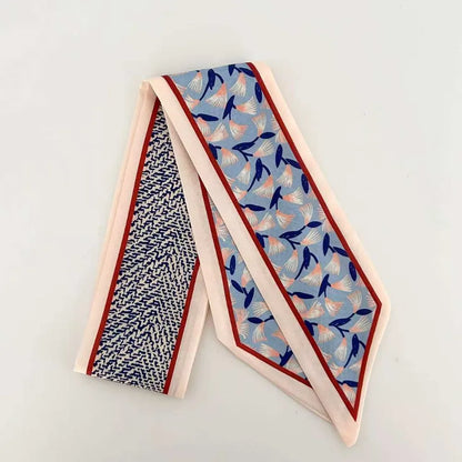 Fashion Luxury Floral Silk Scarf Flower Pattern Retro Hair Band Long Versatile Silk Scarves