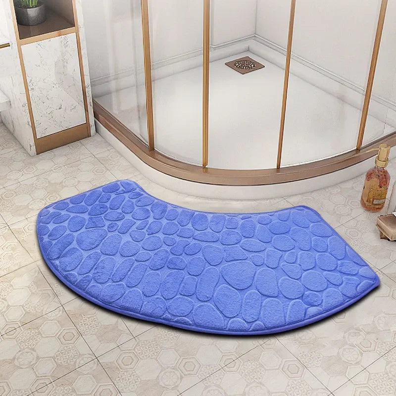 Curved Bathroom Mat — Non-Slip Pebble Texture
