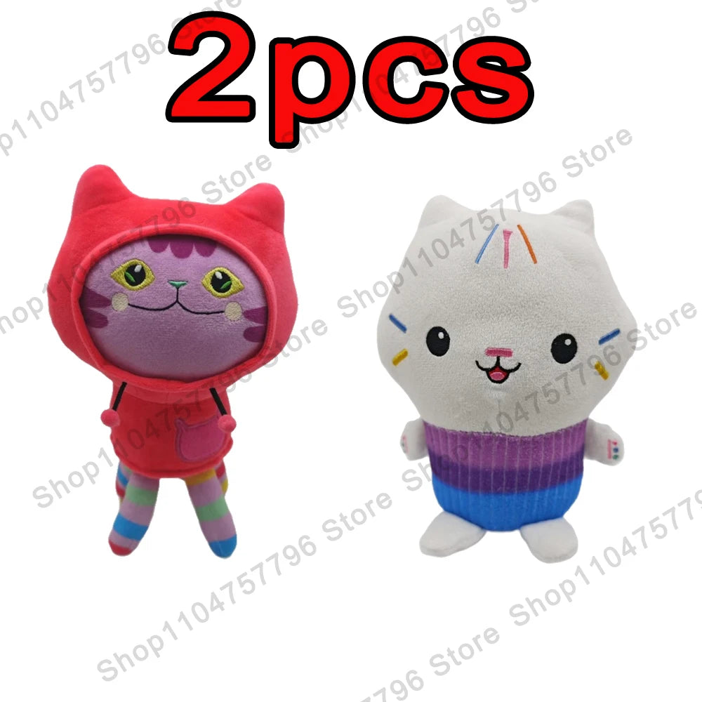 8pcs New Gabbys doll house Plush keychain Toy Mercat Cartoon Stuffed Animals Smiling Cat Car Cat Hug Gaby Girl Birthday Gift