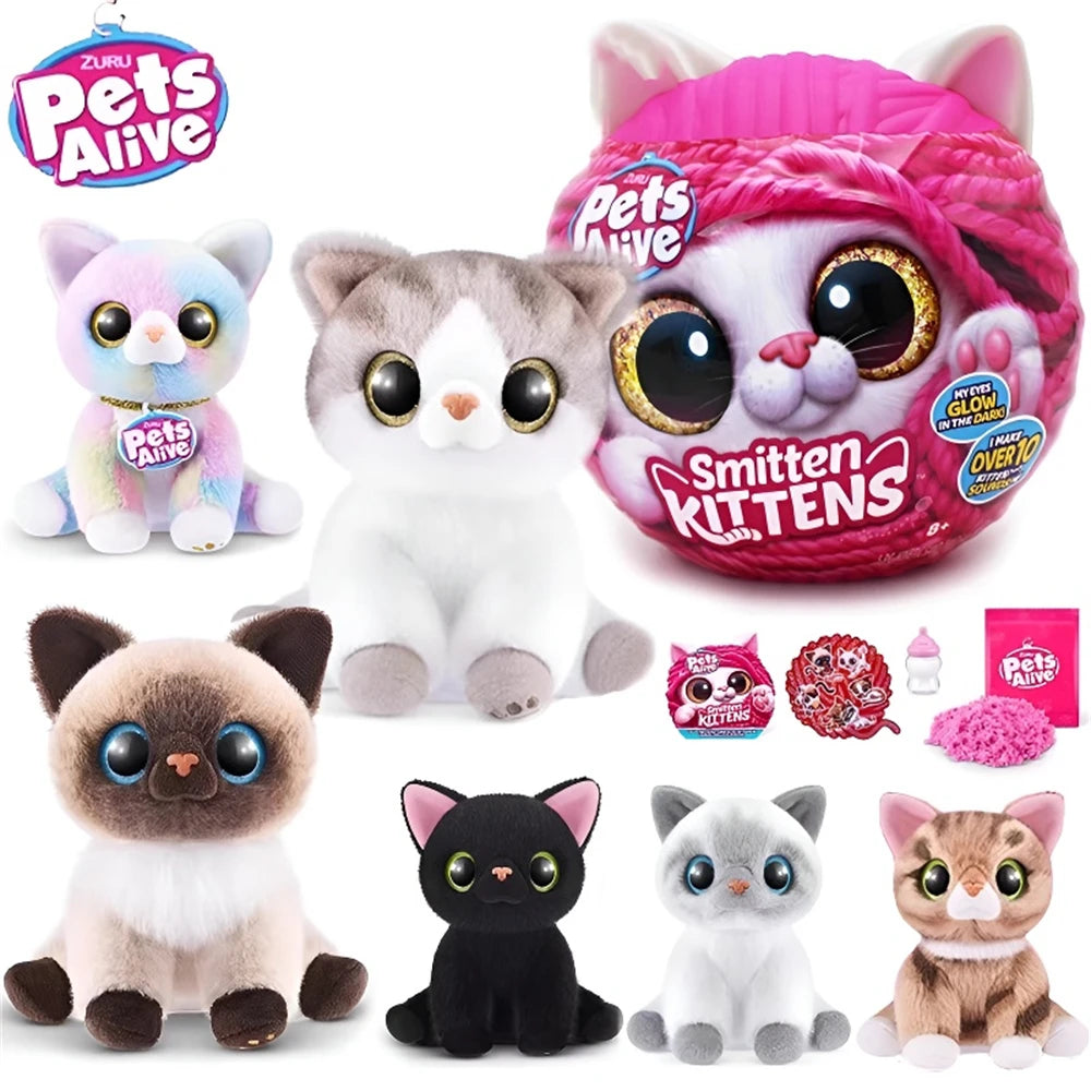 ZURU Pets Alive Smitten Kittens Surprise Tabby Cat Ginger Nurture Play Soft Toy Unboxing Adopt Interactive Decoration Gift