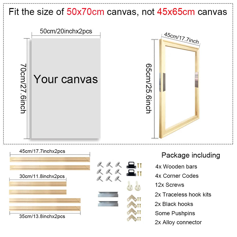 40x60 50x70 60x90 60x120 DIY Wood Frame Kit for Canvas Oil Painting Frame Bars Wood Frame for Diamond Painting Wall Art Frame