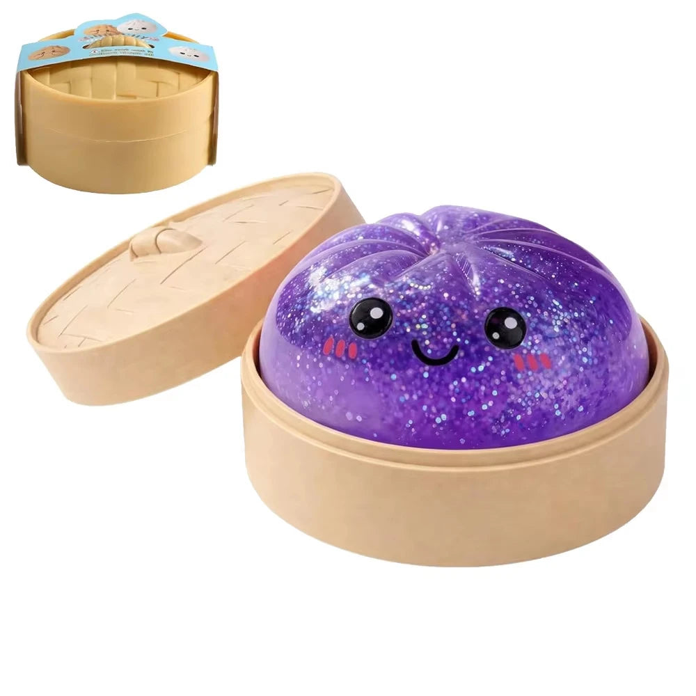 Hot Pink Glitter Dumpling Squishy Toys Colorful Simulation Birthday Gift Stress Relief Ball Bun Steamer Squeeze Suprise Gift